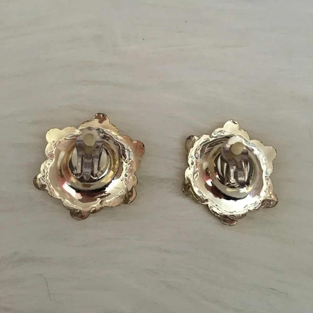 Velvet Purple and Gold Flower Clip on Earrings